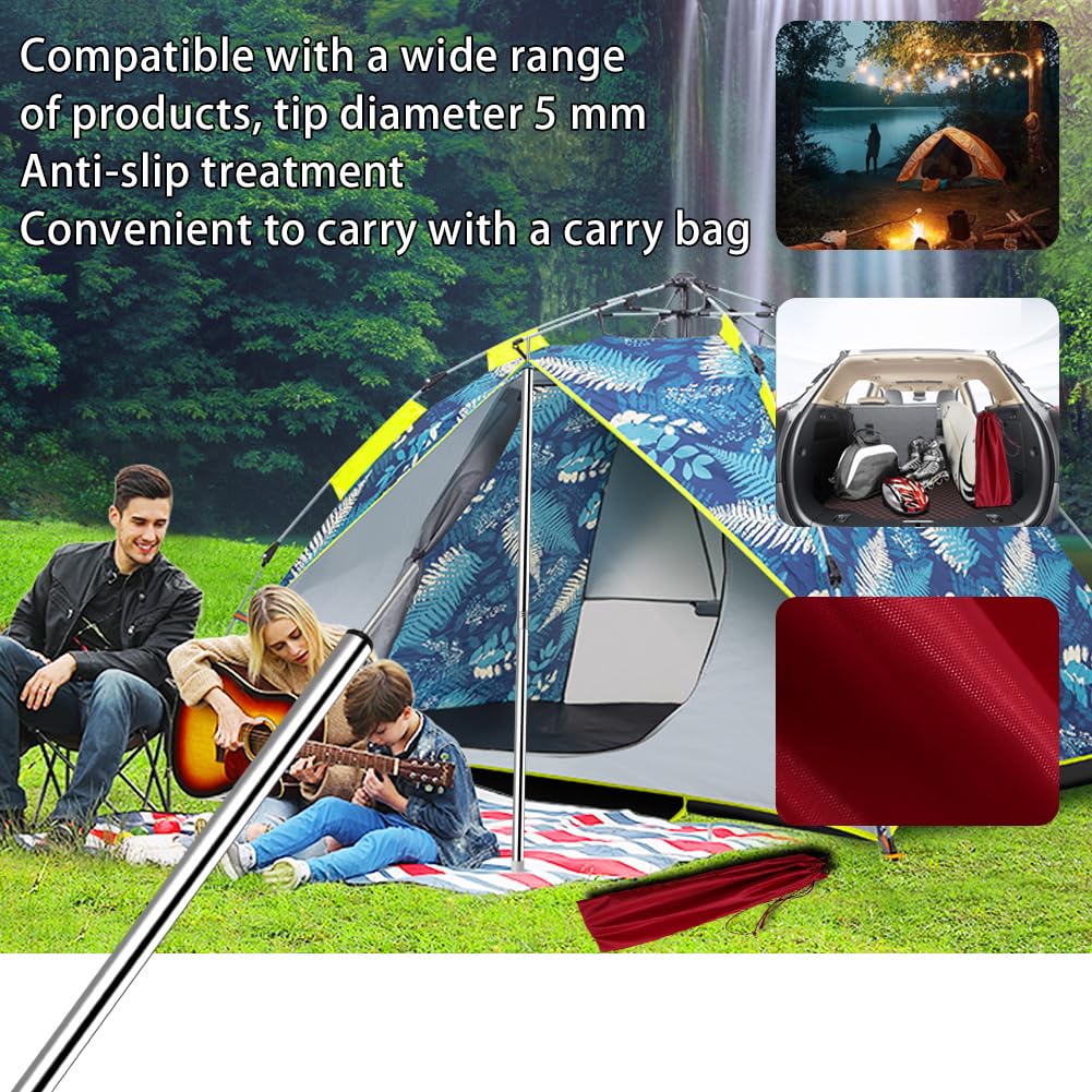 Tarp Pole Camping Tent Poles For Canopy Tarp Shelter Collapsible 74.8 Inches Poles, Awning Replacement Rain Fly Stainless Steel