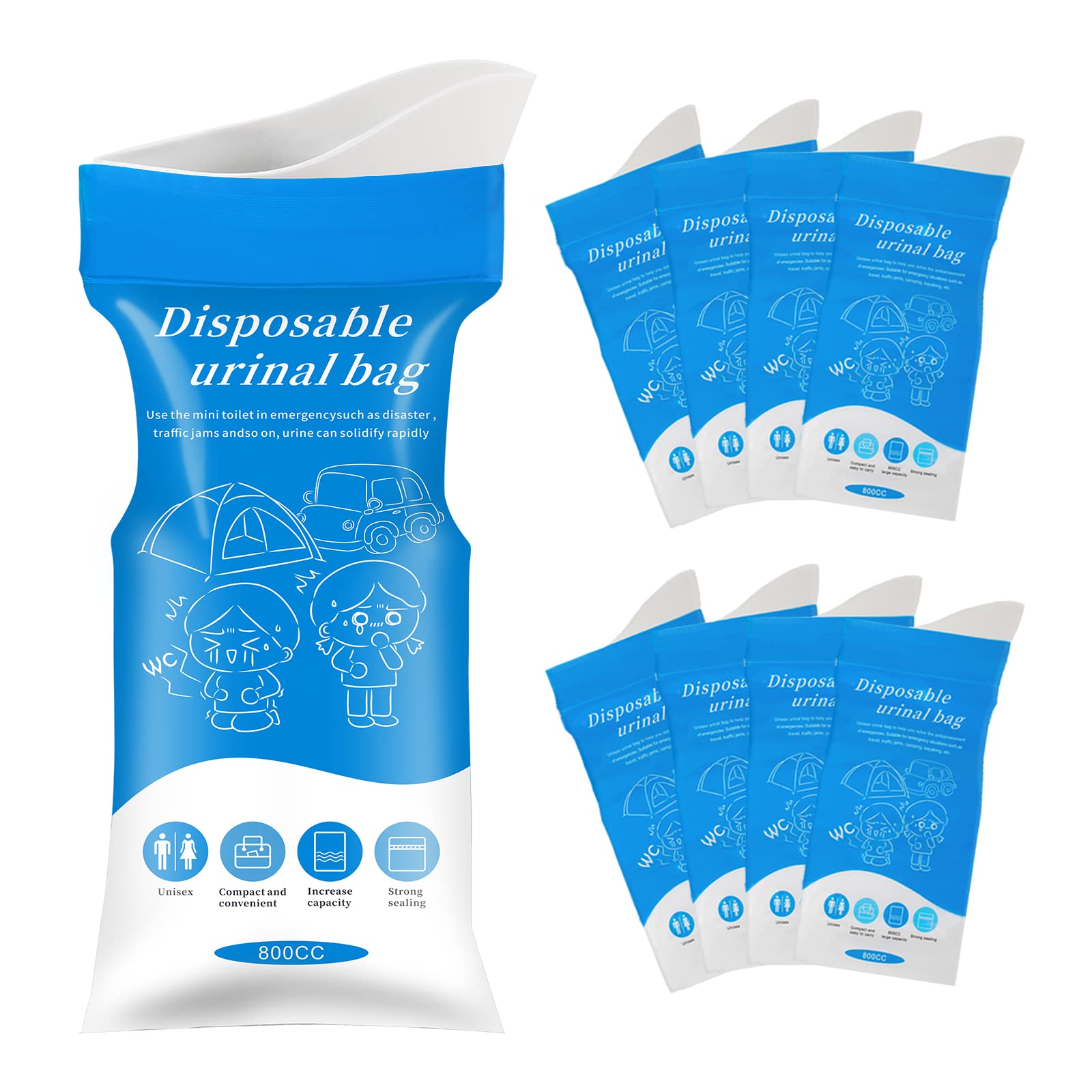 Moodooy Disposable Emergency Urinal Bag, 8 Pack Portable Camping Pee Bags, Travel Pee Bags, Traffic Jam Portable Urine Bag, Vomi