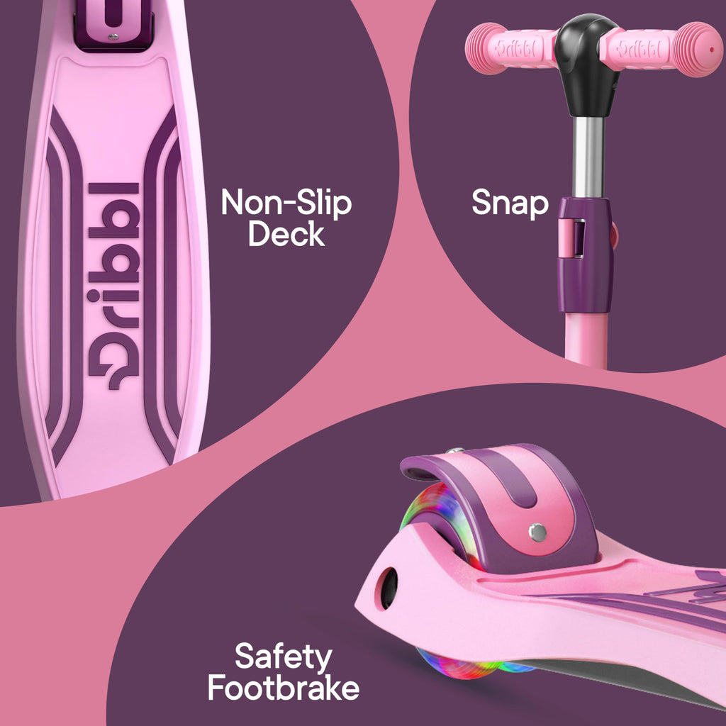 Dribbl 3-Wheel Kids Scooter - Lean-to-Steer Technology, Adjustable Height Handlebar, Wide Deck, Scooter for Boys & Girls Ages 3+