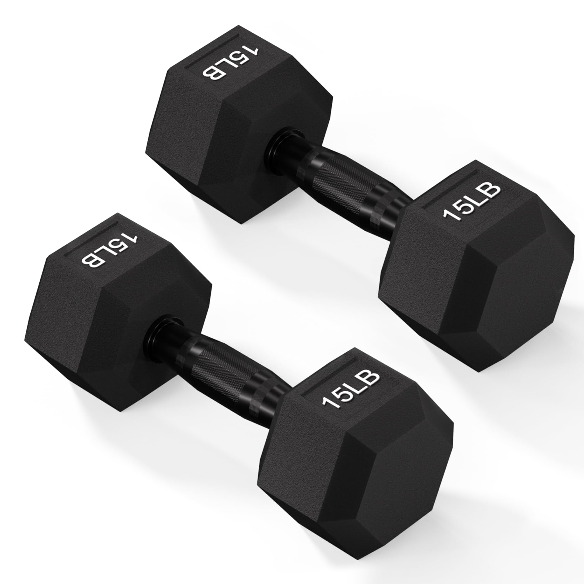 Fitvids Rubber Encased Exercise & Fitness Hex Dumbbell, Hand Weights With Anti-Slip Metal Handle For Home Gym, Multiple Sizes, 1