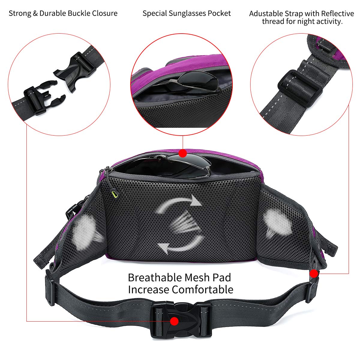 Tudequ Dog Walking Fanny Pack Large Hiking Waist Pack Waist Bag With 2 Hidden Water Bottle Holder For Men Women,Water Resistant