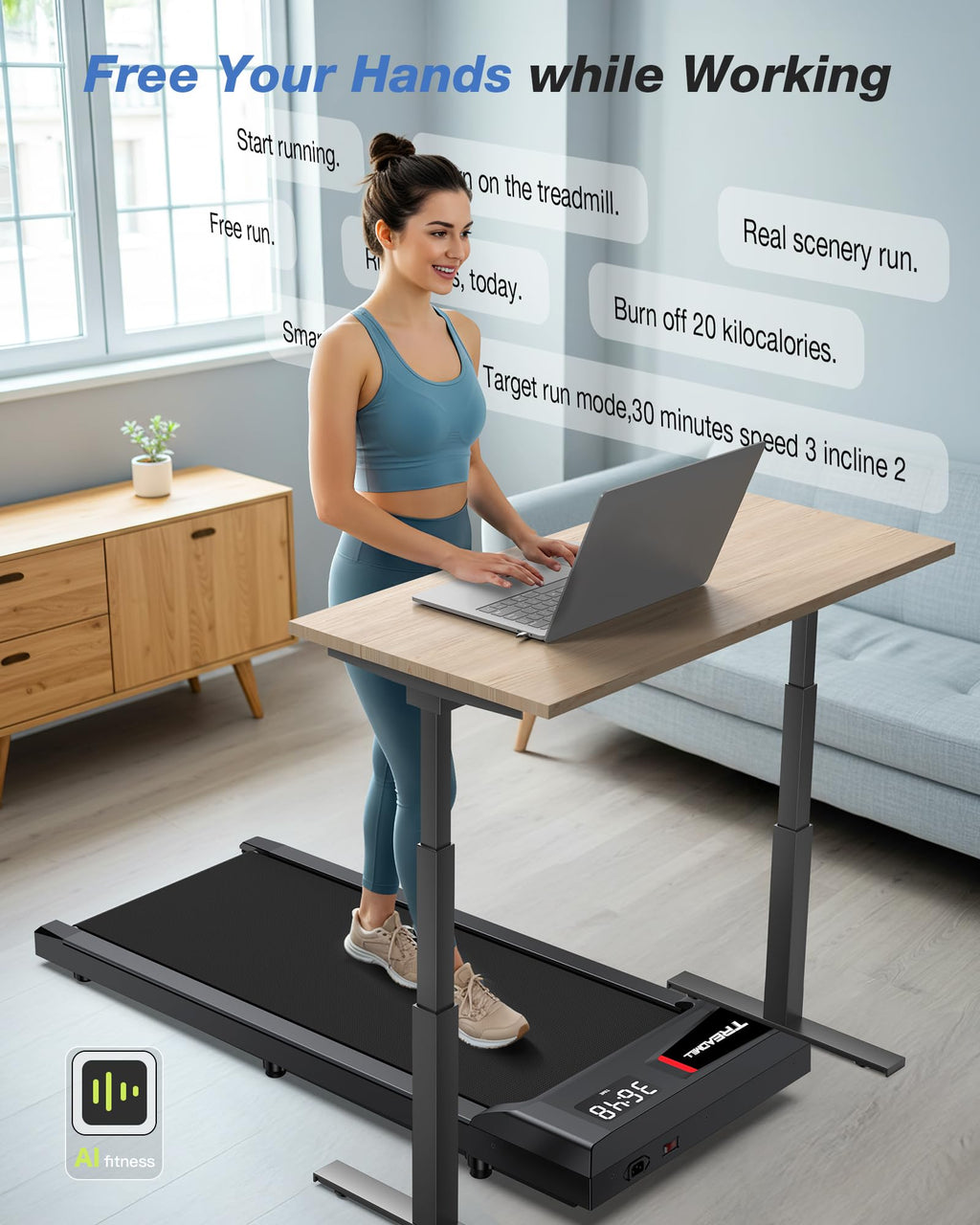Walking Pad Treadmill With Handle Bar, Under Desk Treadmills For Home Small Office, 5.0 Mph Walking Pads With 10% Incline, Porta