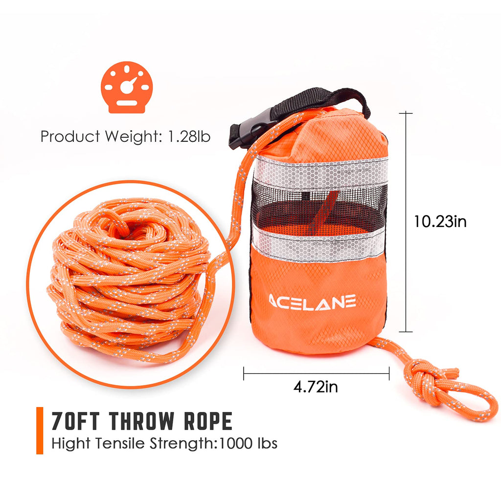 Acelane Throw Bag For Water Rescue With 70Ft Reflective Throw Rope, Floating Rescue Ropes For Whitewater Boating, Kayaking, Ice