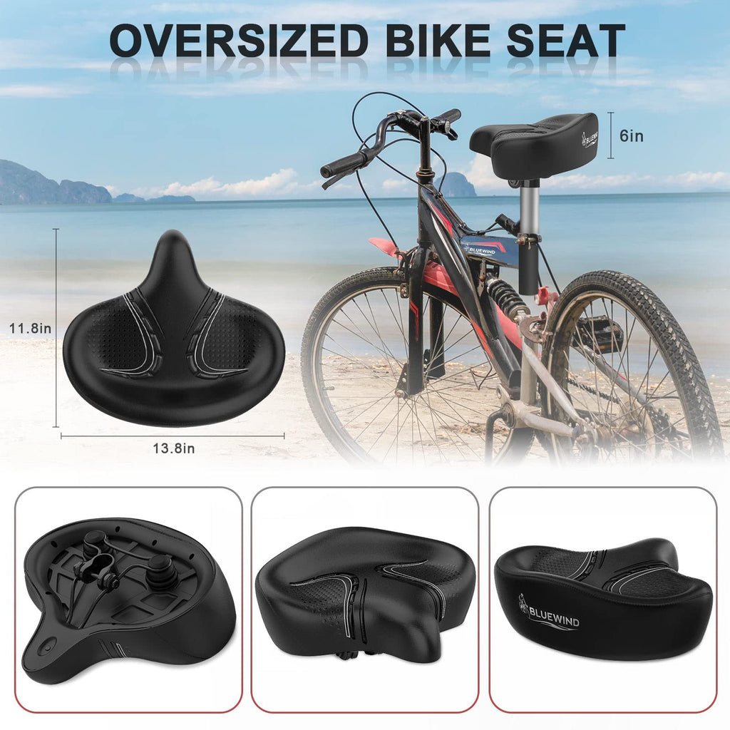 Bluewind Oversized Bike Seat, Wide Bicycle Saddle Novel Backrest Design For Electric Bike, Universal Fit Exercise Bike Or Road S