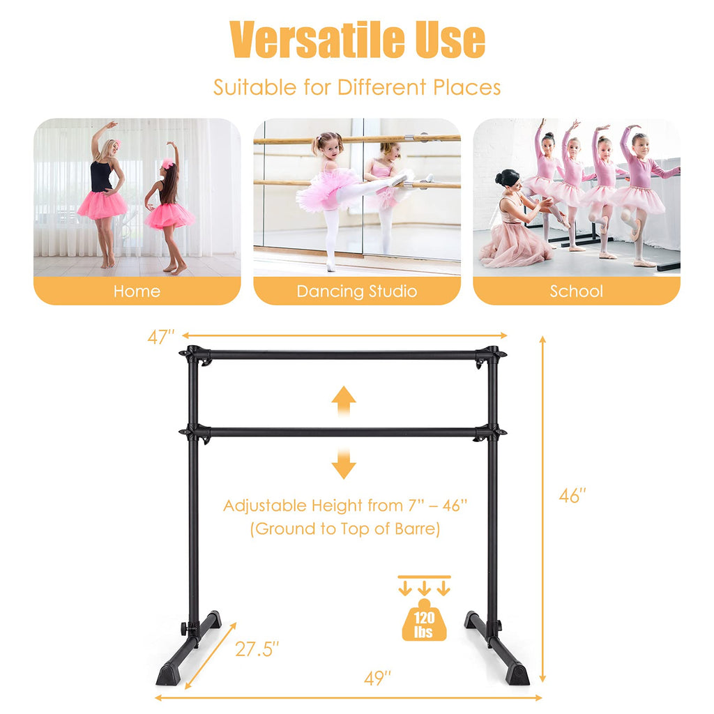 Goflame 4Ft Ballet Barre Portable, Freestanding Double Ballet Barre Height Adjustable With Anti Slip Base, Heavy Duty Stretch Da