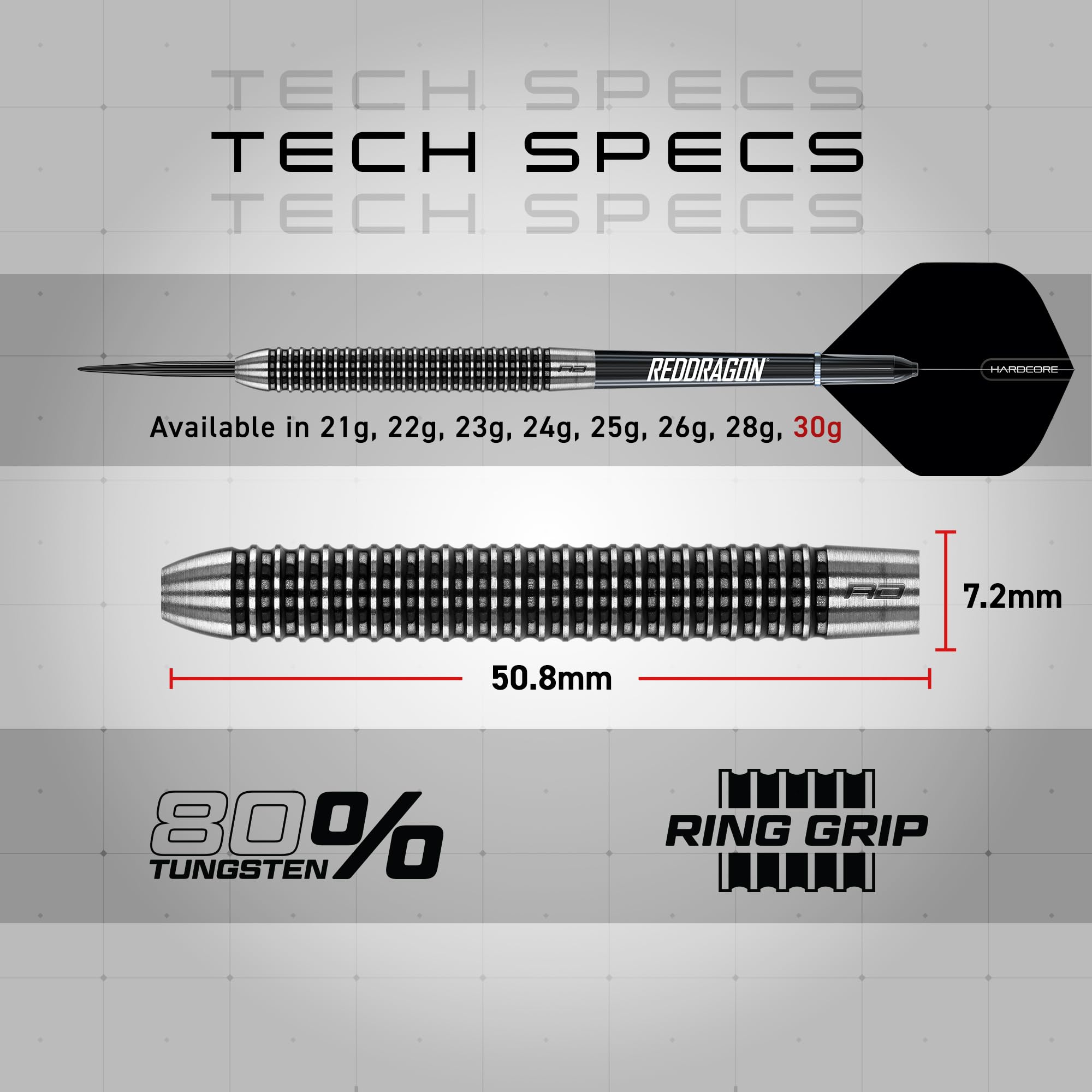 Red Dragon Pegasus Tungsten Steel Darts Set - 30 Gram - Black Shafts, Black Extra Thick Flights And Case