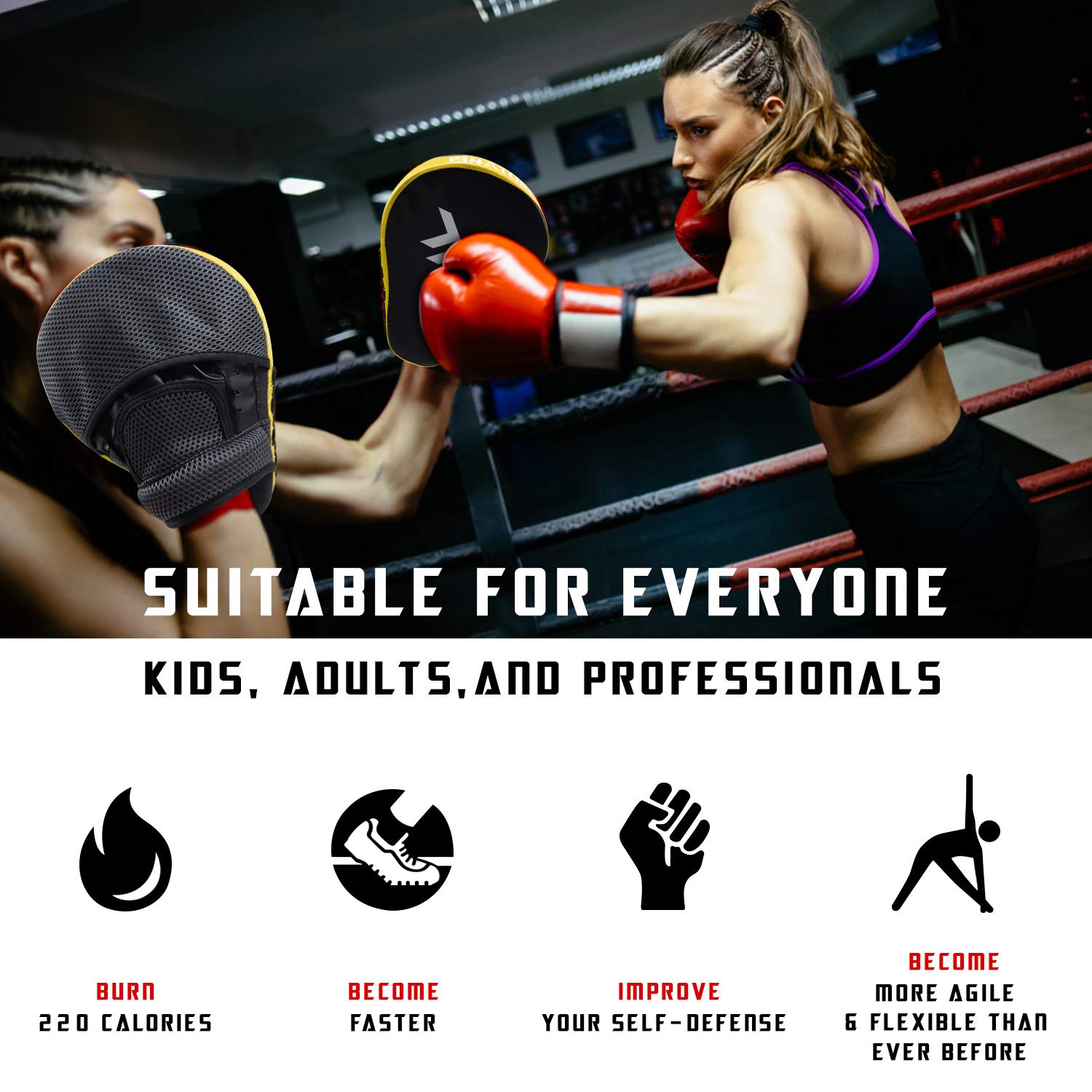 Xnature Essential Curved Boxing Mma Punching Mitts Boxing Pads W/Gift Box Hook & Jab Pads Mma Target Focus Punching Mitts Thai S