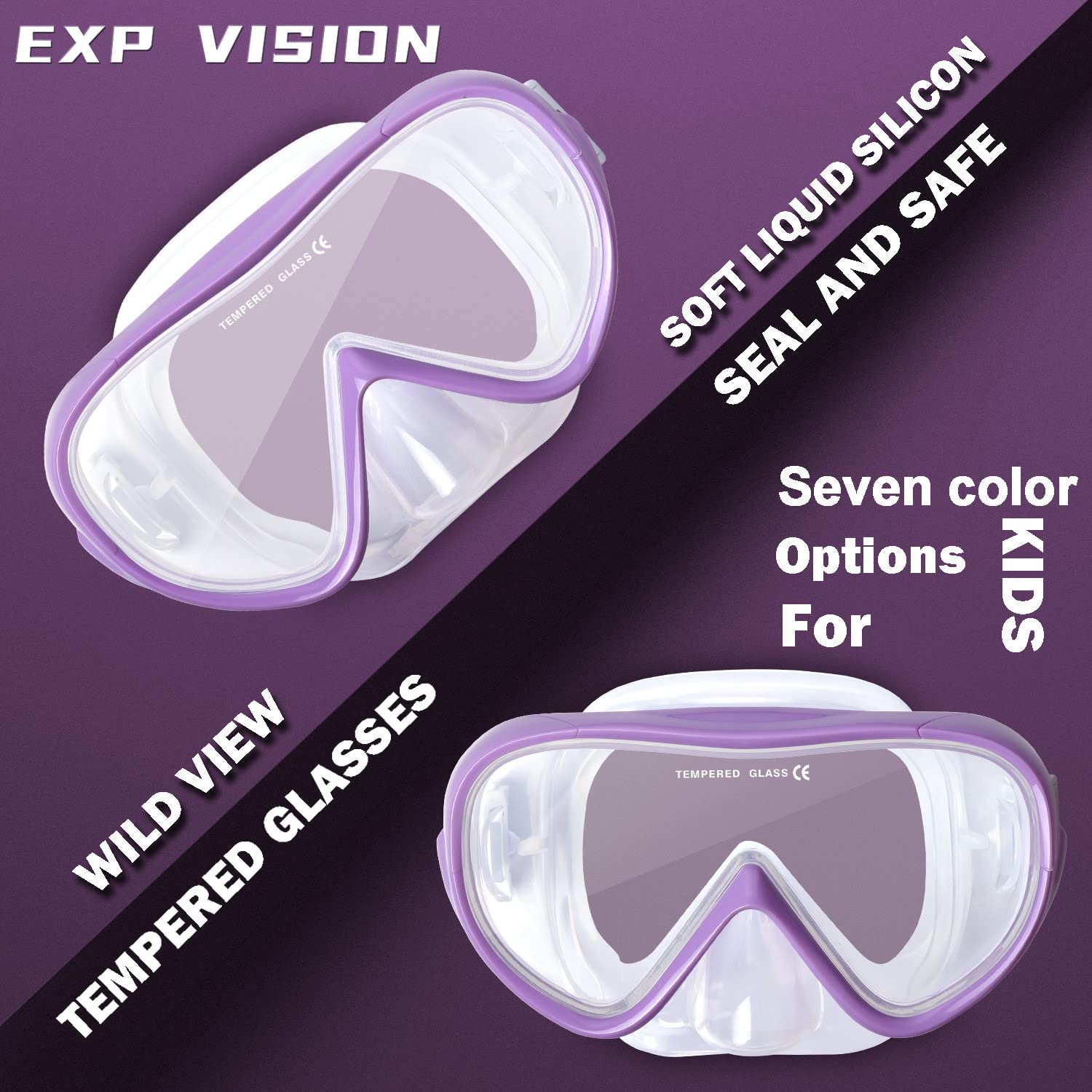 Kids Snorkel Swim Mask, Child Diving Mask Anti-Fog Swim Goggles With Nose Cover For Snorkeling Diving Swimming (Purple)
