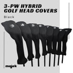Majek All Hybrid Head Cover Golf Club Black Sleek Tight Fit Headcover Set 3-Pw Acrylic Head Covers 3 4 5 6 7 8 9 Pw Easy To See