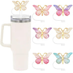 SEMATA 6PCS Cute Butterfly Straw Cover Cap for Stanley Cup Accessories,Bling Straw Toppers for Stanley Tumbler 40&30 oz,Reusable