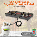 Besnerg Propane Stove 2 Burner Gas Stove, 28800 Btu High-Efficiency Auto Ignition Tempered Glass Lpg Cooktop With Csa Regulator