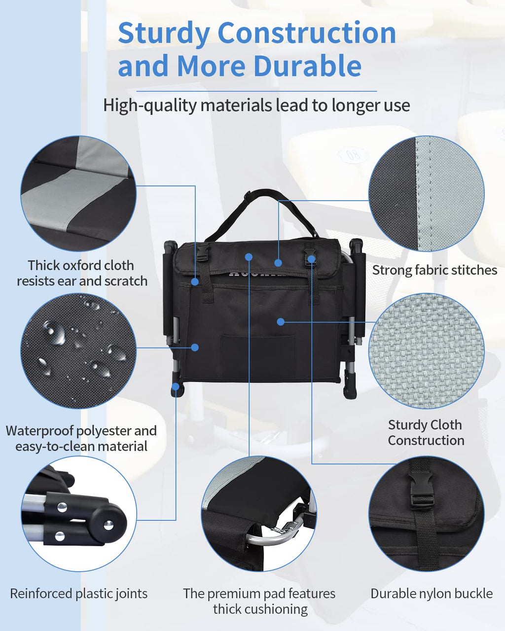 Aooximi Stadium Seats With Back Support, Folding Bleacher Seat With Cup Holders, Mesh Bags And Hide Hooks, Portable Wide Bleache