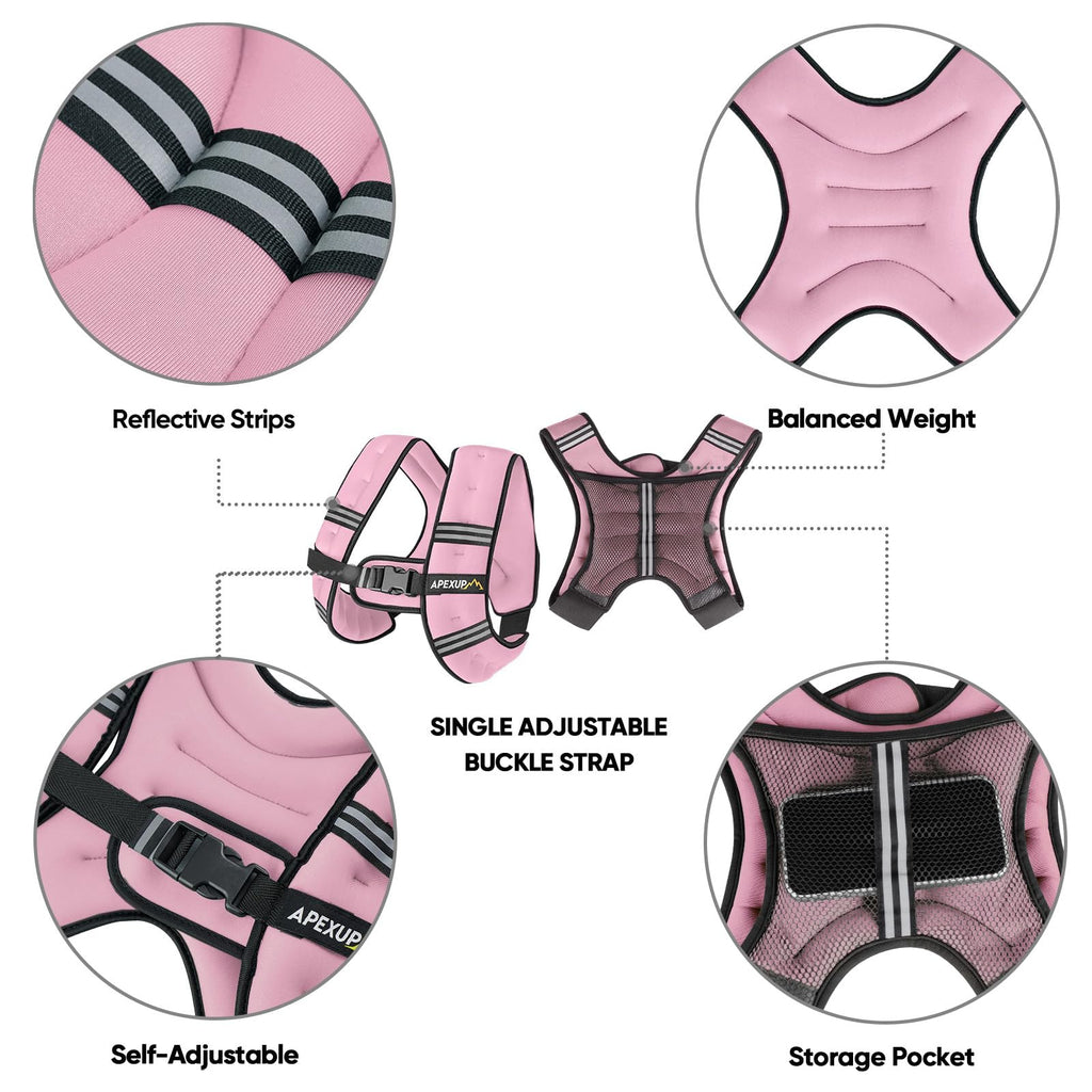 APEXUP 10lbs Weighted Vest Men Women, Weight Vest for Women Workout Equipment for Strength Training Running (Pastel Pink)
