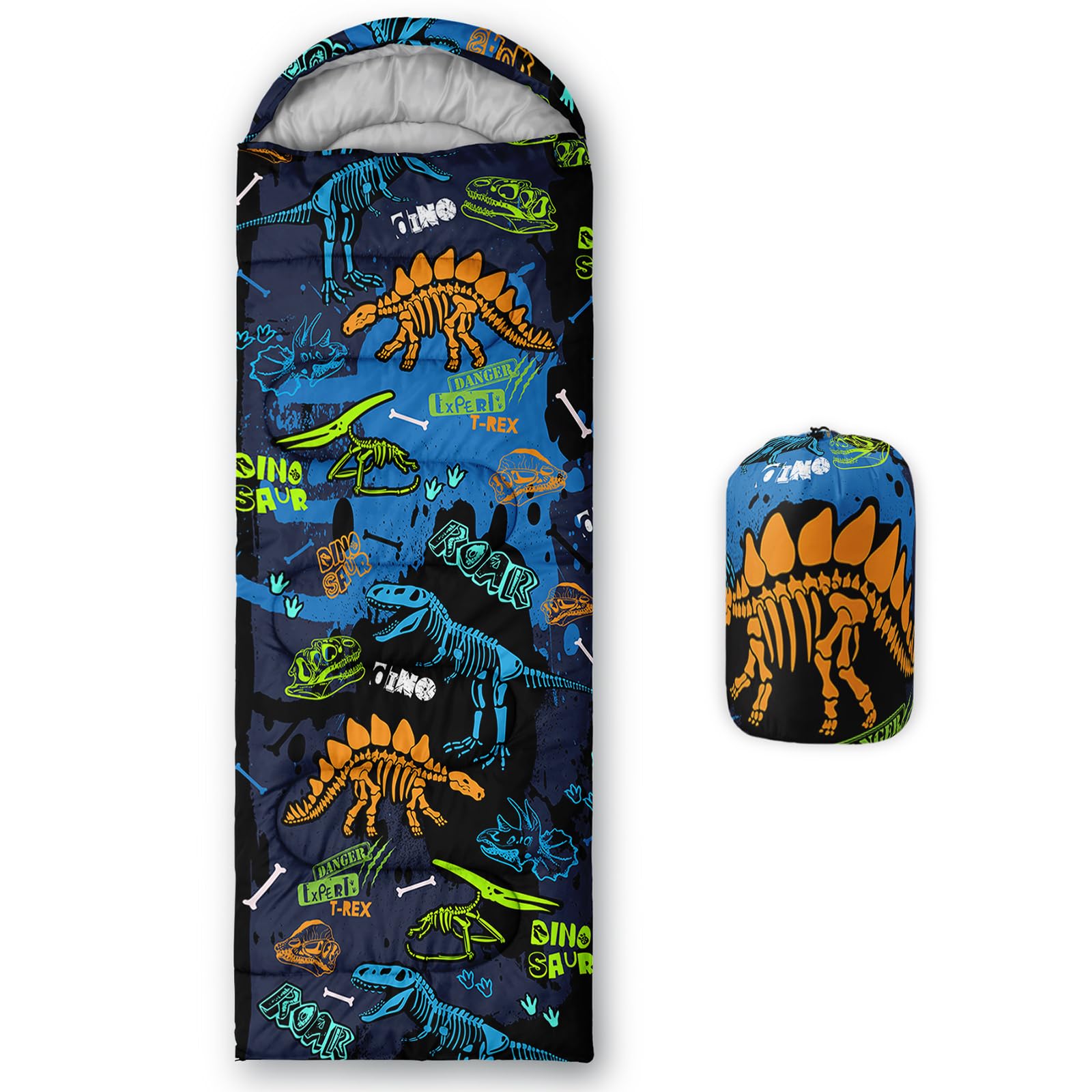 Smell Sunshine Kids Sleeping Bag for Boys Girls,Cartoon Dinosaur Print-Lightweight Warm Portable Outdoor Indoor-Waterproof Cold 