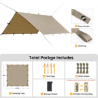 Free Soldier Camping Tarp Waterproof Portable Multifunctional Outdoor Traveling Awning Backpacking Shelter Rain Tarp (Beige 10