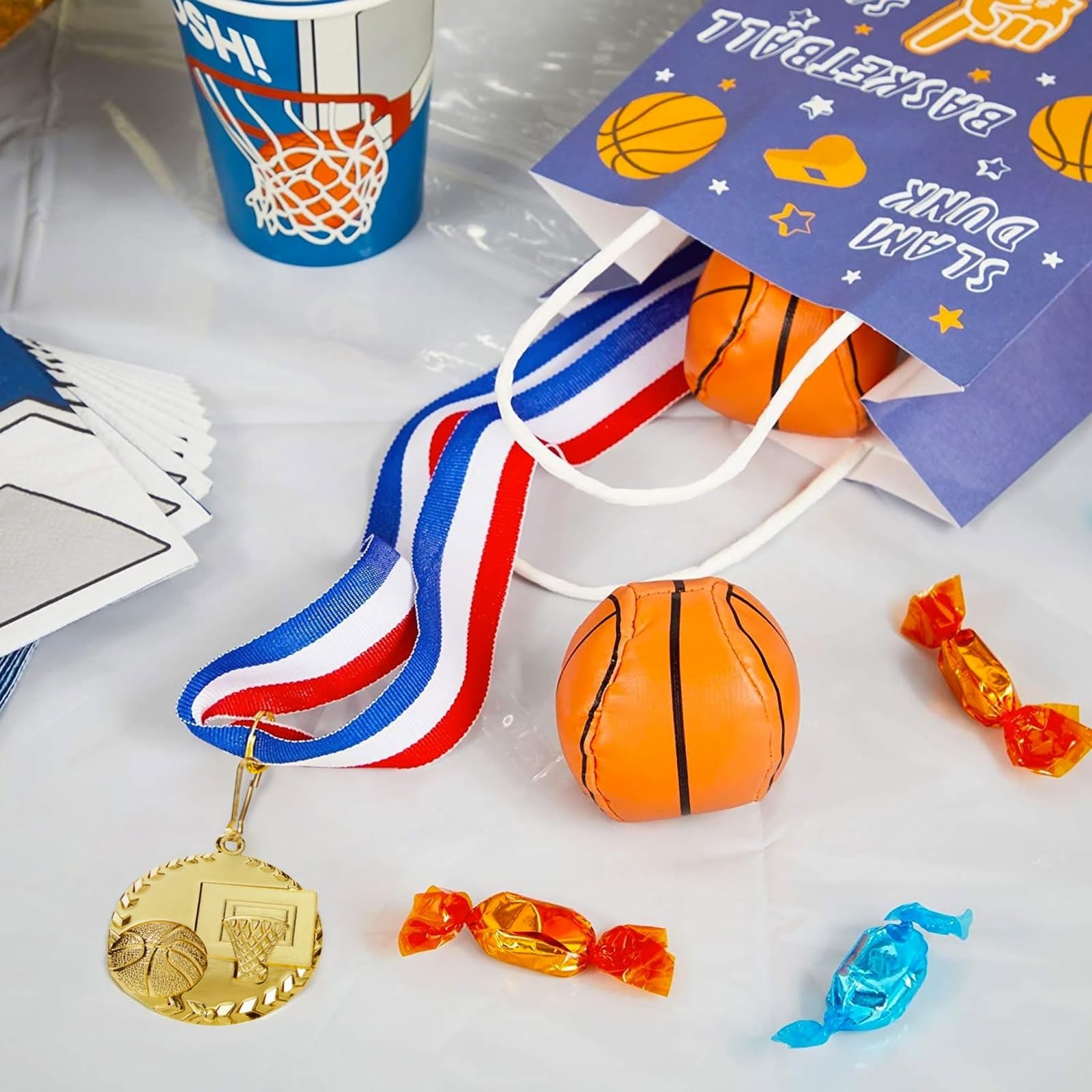 Juvale 12 Pack Basketball Medals For Kids And Adults, Team Participation Trophies, Awards, Party Favors, Red, White, And Blue St