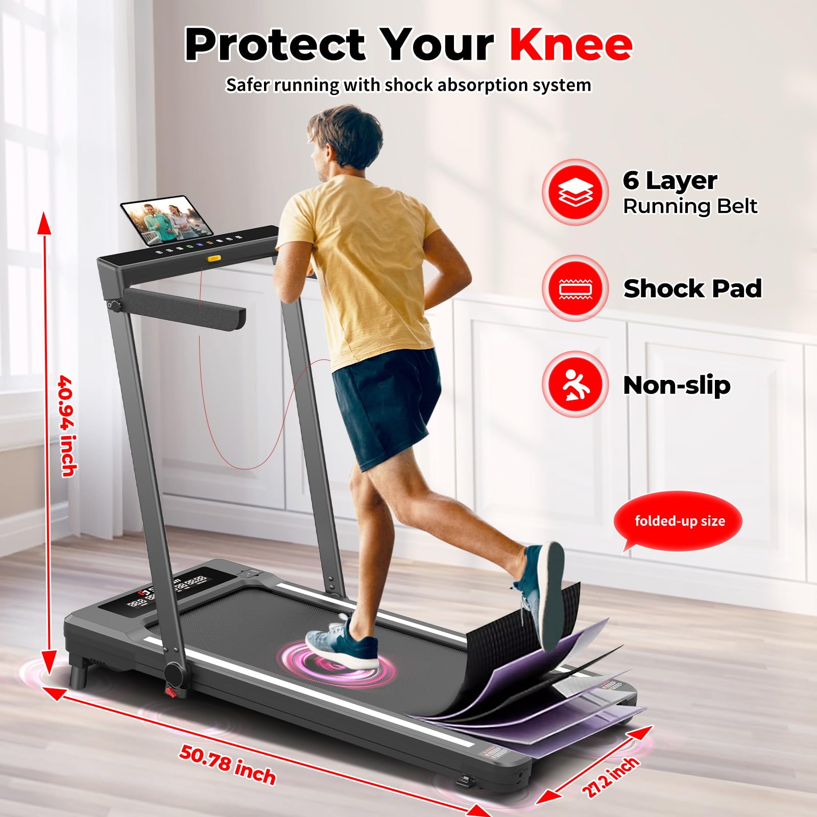 Subsun Pad Treadmill With 9% Incline, 3 In 1 Folding Treadmill For Home/Office With Handle Bar, 2.5Hp Under Desk Treadmills Port