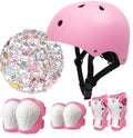 Kids Bike Helmet Set,CPSC Certified with Knee Elbow Wrist Pads Guards,Toddler Adjustable Black Helmet for Ages 6-14 Girls Child,