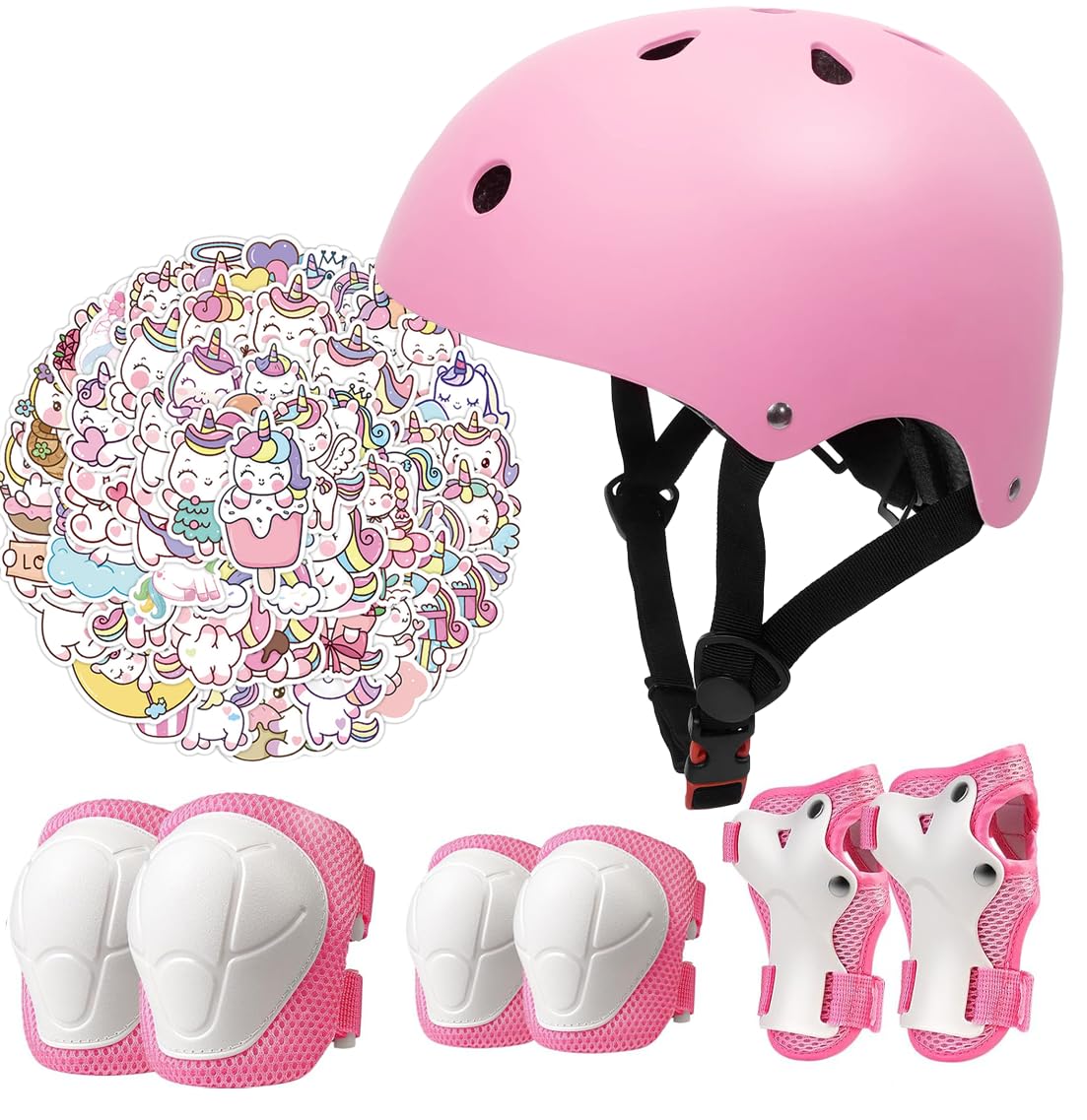 Kids Bike Helmet Set,CPSC Certified with Knee Elbow Wrist Pads Guards,Toddler Adjustable Black Helmet for Ages 6-14 Girls Child,