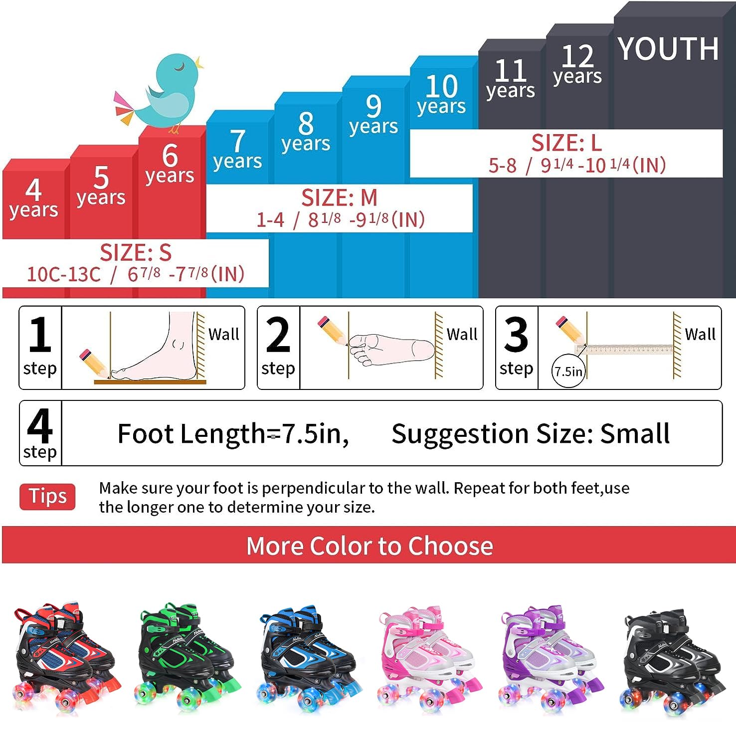 Kids Roller Skates For Boys - Red For Toddler Little Kids Age 4 5 6 7- Adjustable All Light Up Wheels Indoor Outdoor Sports Birt