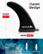 Abahub 8 Sup Single Center Fin With 1 No Tool Fin Screw, Fiberglass Reinforeced 8 Inch Sup Replacement Fins For Surfboard, Stand