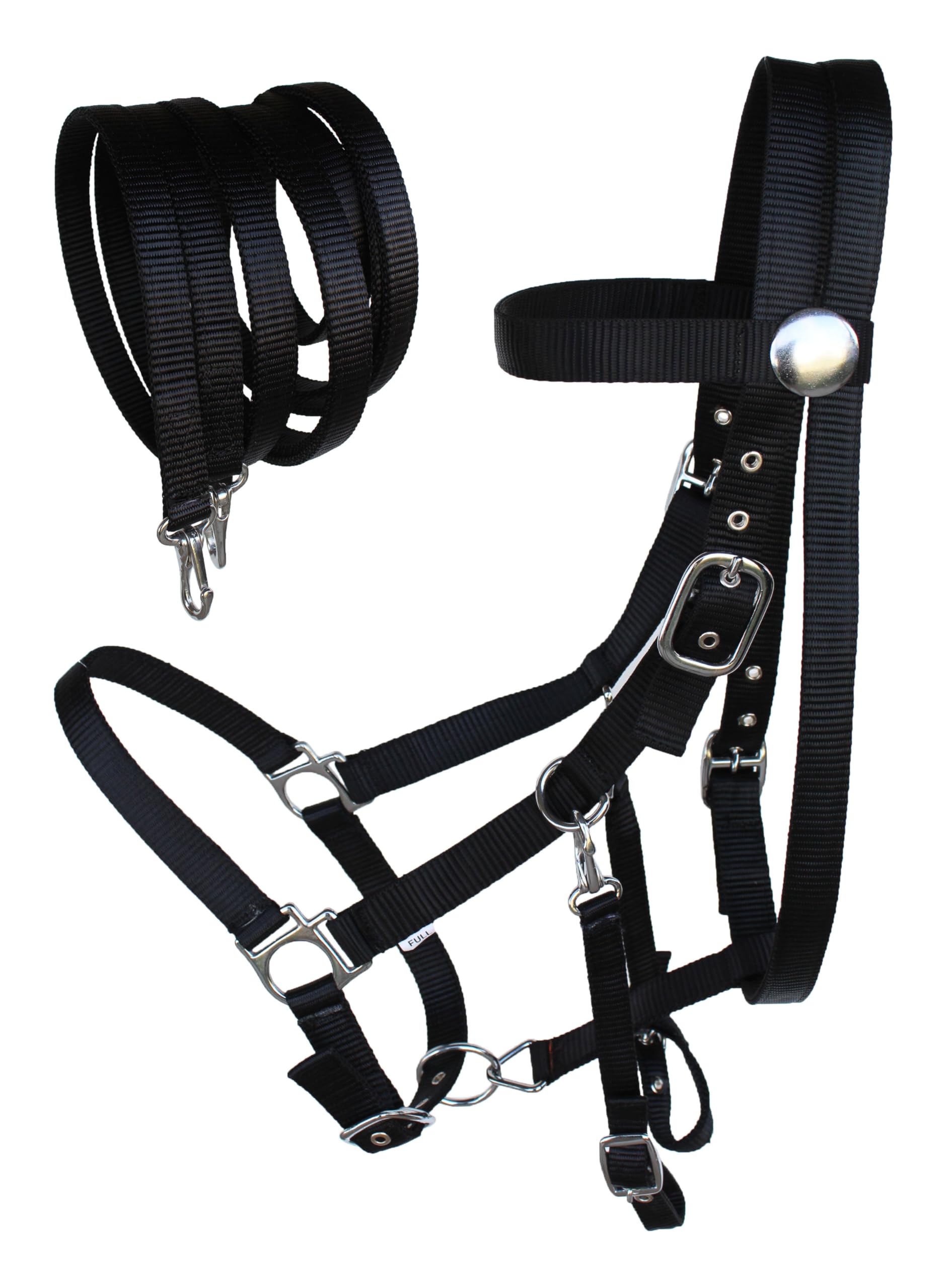 CHALLENGER Horse Western English Black Nylon Halter Bridle Combo with Reins 60111BK-F
