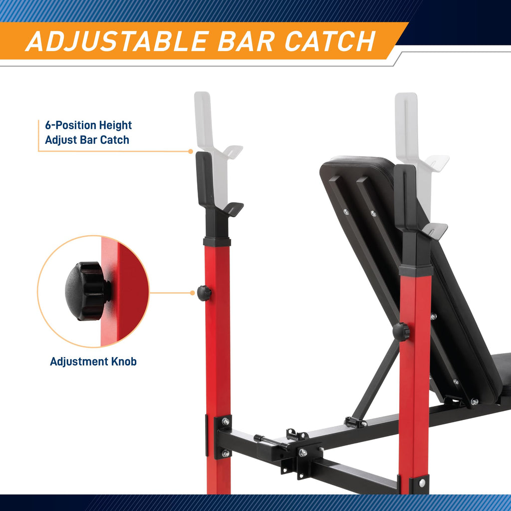 Marcy Foldable Deluxe Standard Weight Bench with Adjustable Back and Bar Catch, Personal Home Gym for Strength Training, Weightl