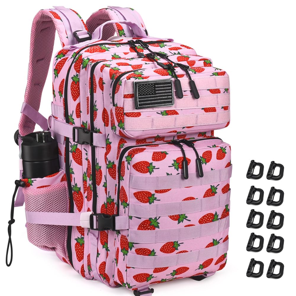 R.SASR Military Tactical Backpack 45L Large Tactical Backpack for Men, Hiking Rucksack With Bottle Holder (Colorful strawberry p