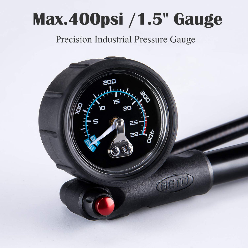 Beto High Pressure Shock Pump - (400 Psi Max) Mtb Bike Shock Pump For Fork & Rear Suspension With No-Loss Schrader Valve