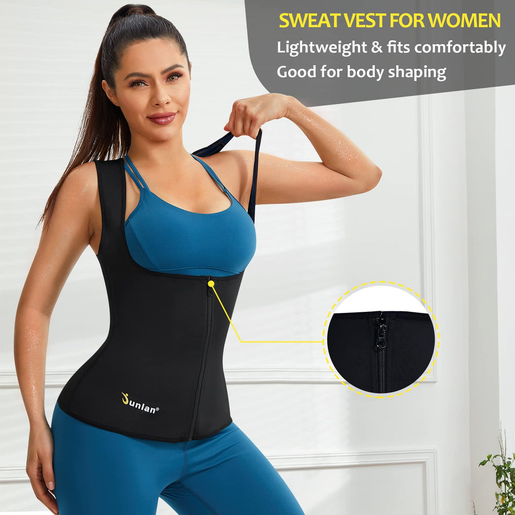 Junlan Sauna Suit For Women Waist Trainer Vest For Women Sweat Tank Top Shaper For Women With Zipper (Blue, 3X-Large)