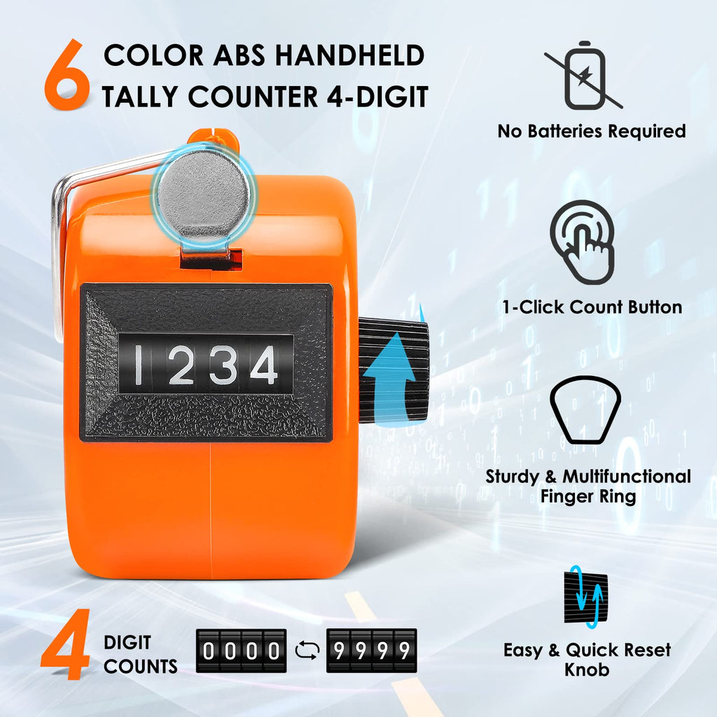 Ktrio Pack Of 6 Colors Handheld Tally Counter 4-Digit Number Count Clicker Counter, Hand Mechanical Counters Clickers Pitch Coun