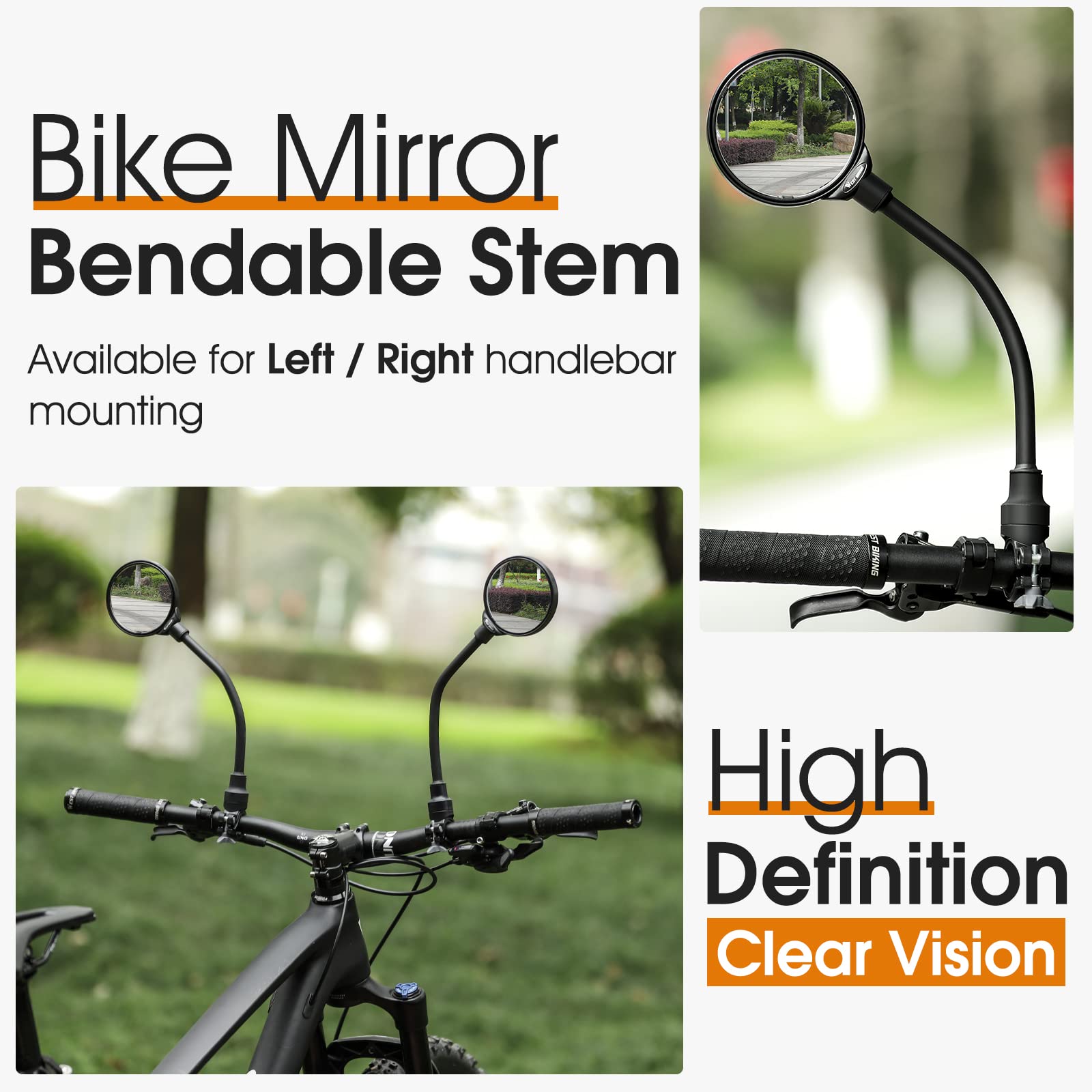 West Biking Bike Mirror Handlebar Mount, Adjustable Rotatable Bicycle Rear View Mirror, Wide Angle Acrylic Convex Safety Mirror