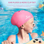 Kids Long Hair Swim Cap For Girls Boys, 3 Size Silicone Swimming Cap For Age 1-15 Toddler Children Teens, Waterproof Swim Hats B