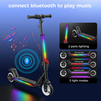 Electric Scooter for Kids, 200W Motor, Smart Display, 3 Safe Speeds (5/8/12 MPH), Colorful Lights, Foldable & Bluetooth, Dual Br