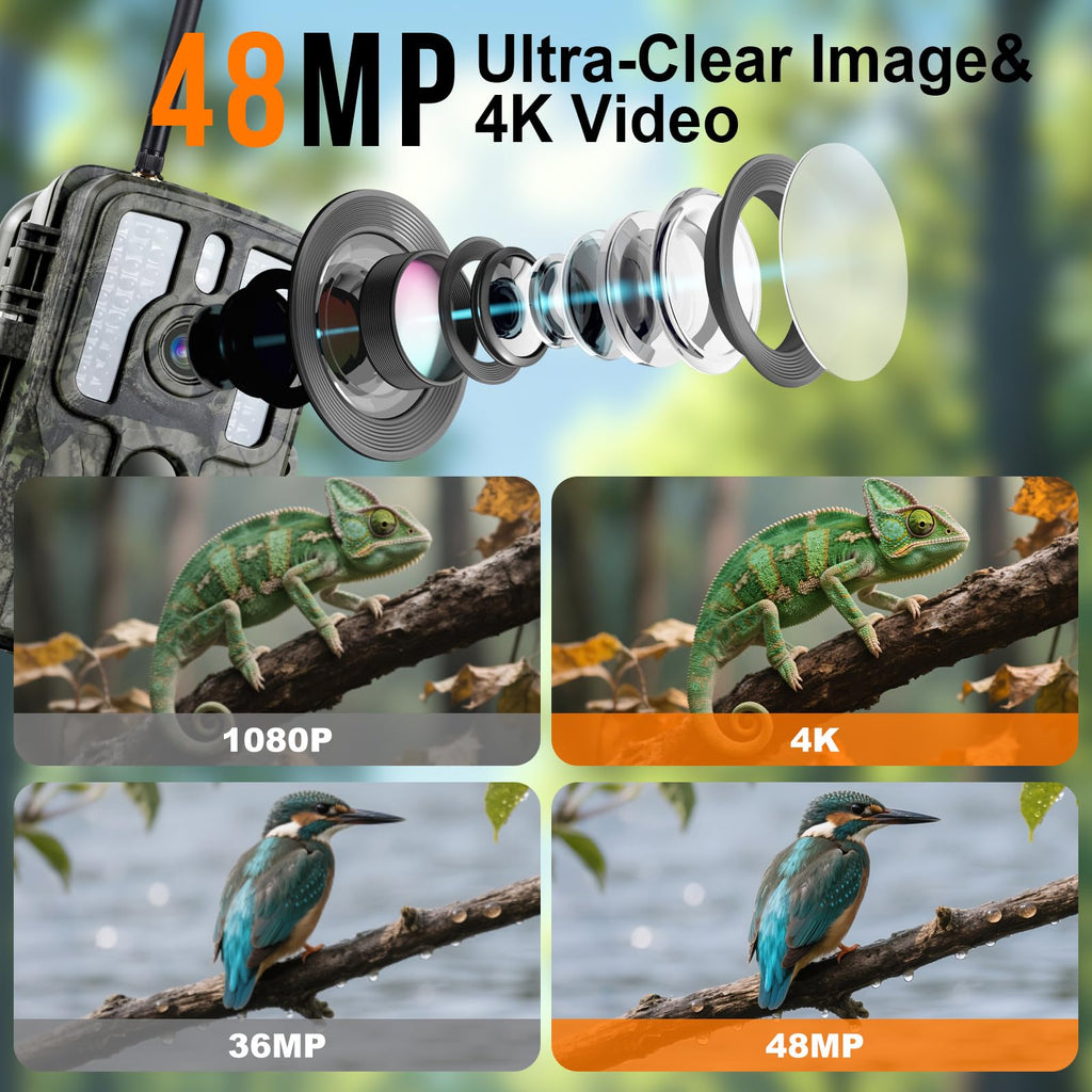 Trail Camera With Night Vision Motion Activated Waterproof, 4K 48Mp Wifi Bluetooth Game Camera, 0.1S Trigger Ip66 Trail Cam With