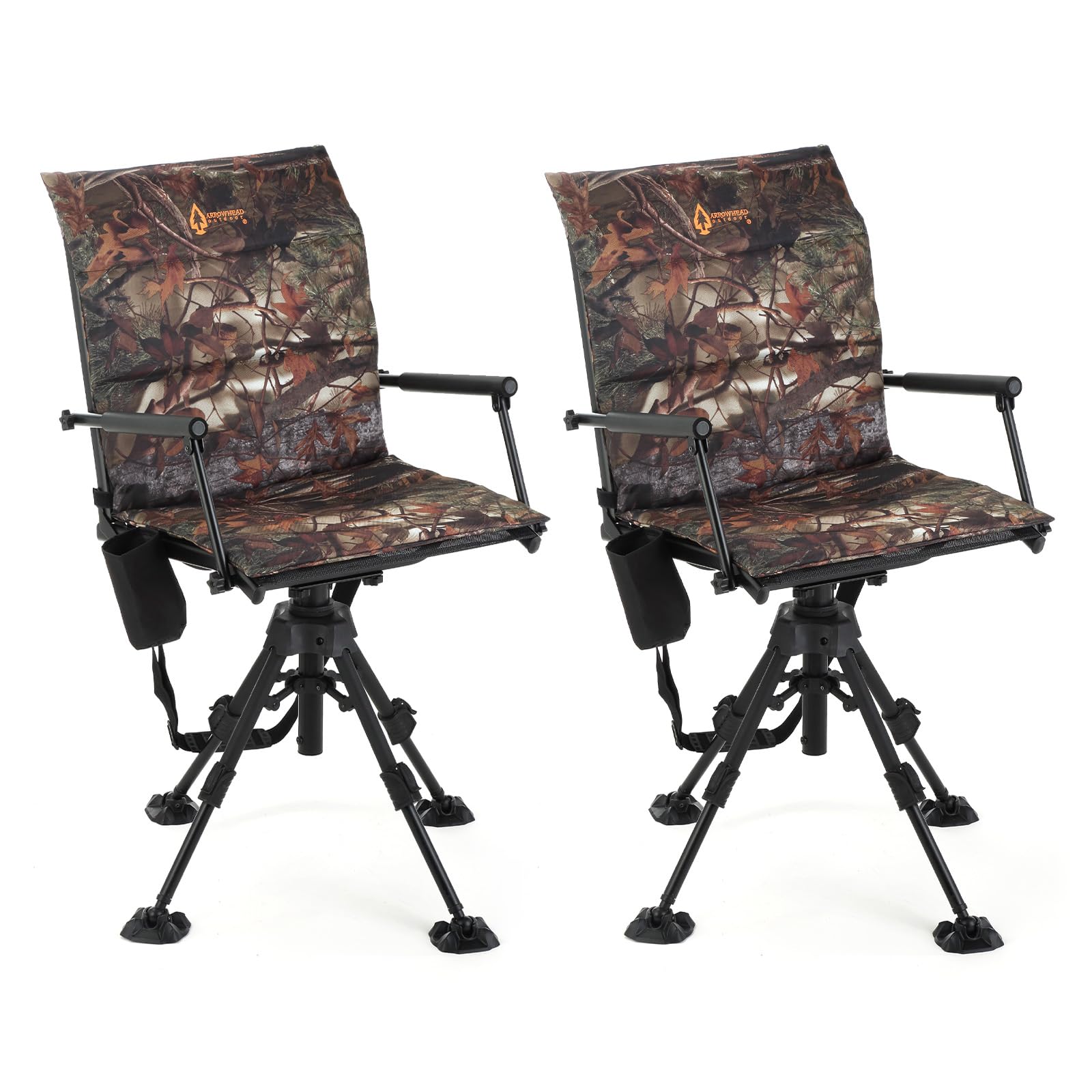 Arrowhead Outdoor 2-Pack Folding 360 Hunting Swivel Blind Chair With Removable Camouflage Seat Pad, Armrest, No-Sink Feet, Shoul