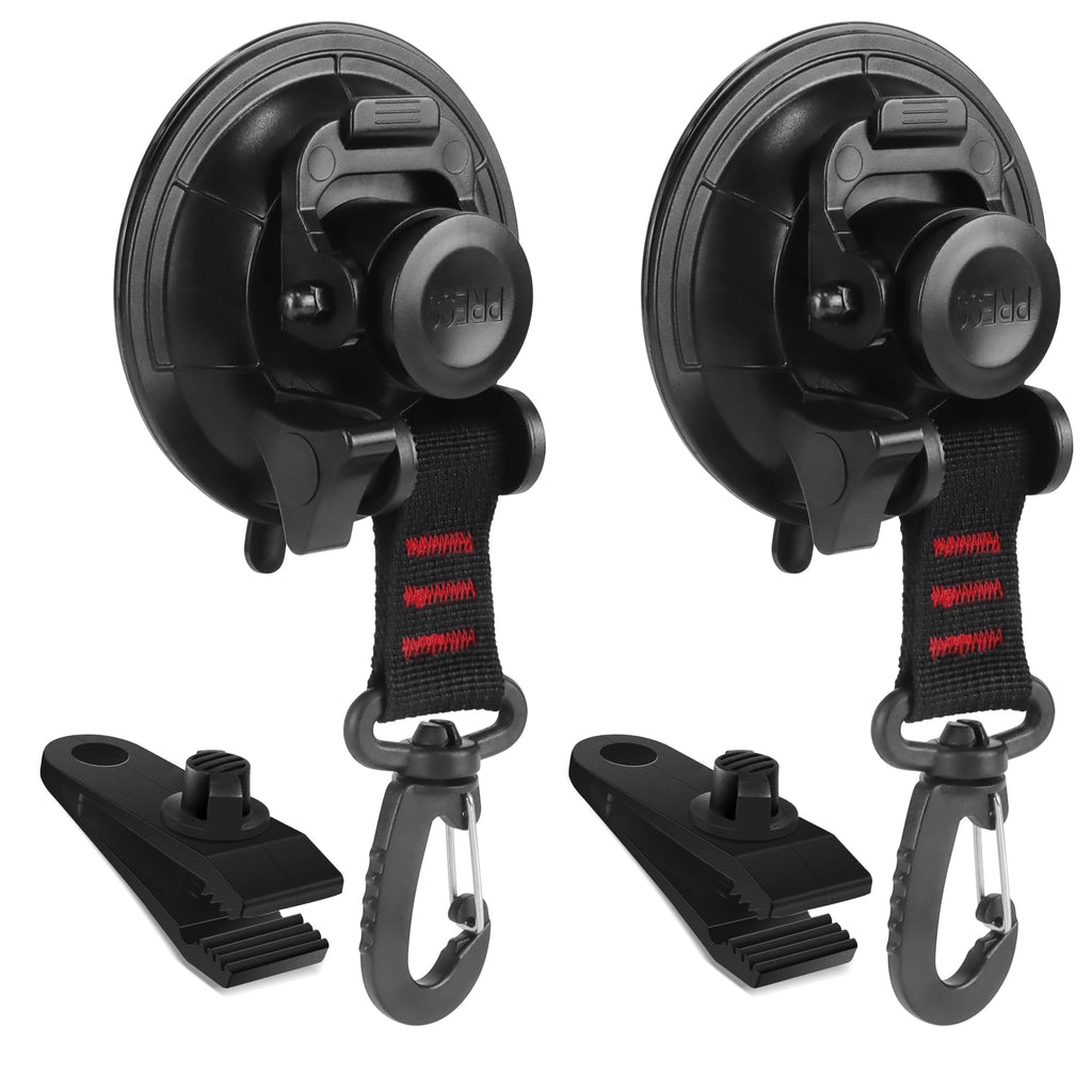 Heavy Duty Suction Cups,2 Pieces With Hooks Upgraded Car Camping Tie Down Suction Cup Camping Tarp Accessory With Viscous Silico