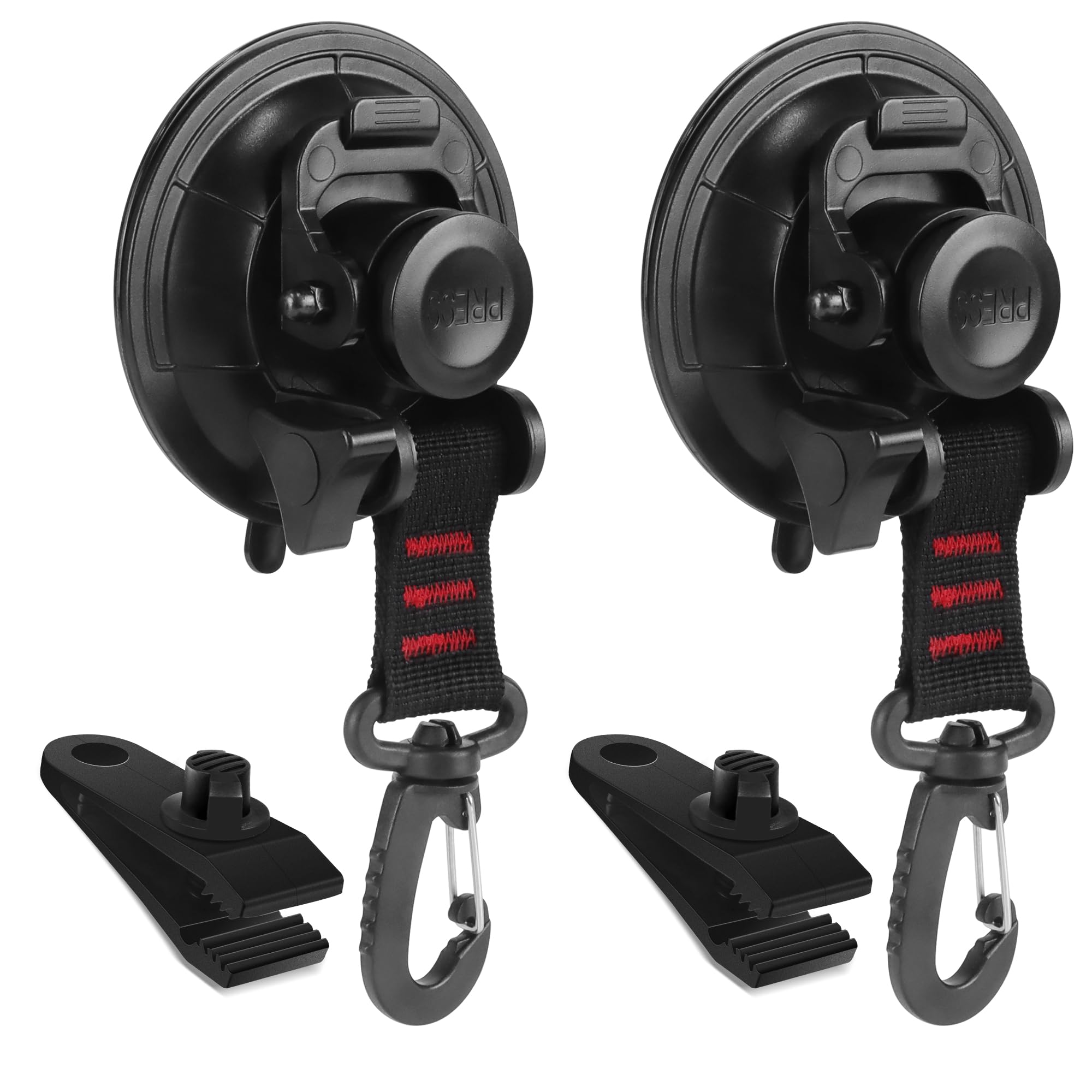 Heavy Duty Suction Cups,2 Pieces With Hooks Upgraded Car Camping Tie Down Suction Cup Camping Tarp Accessory With Viscous Silico