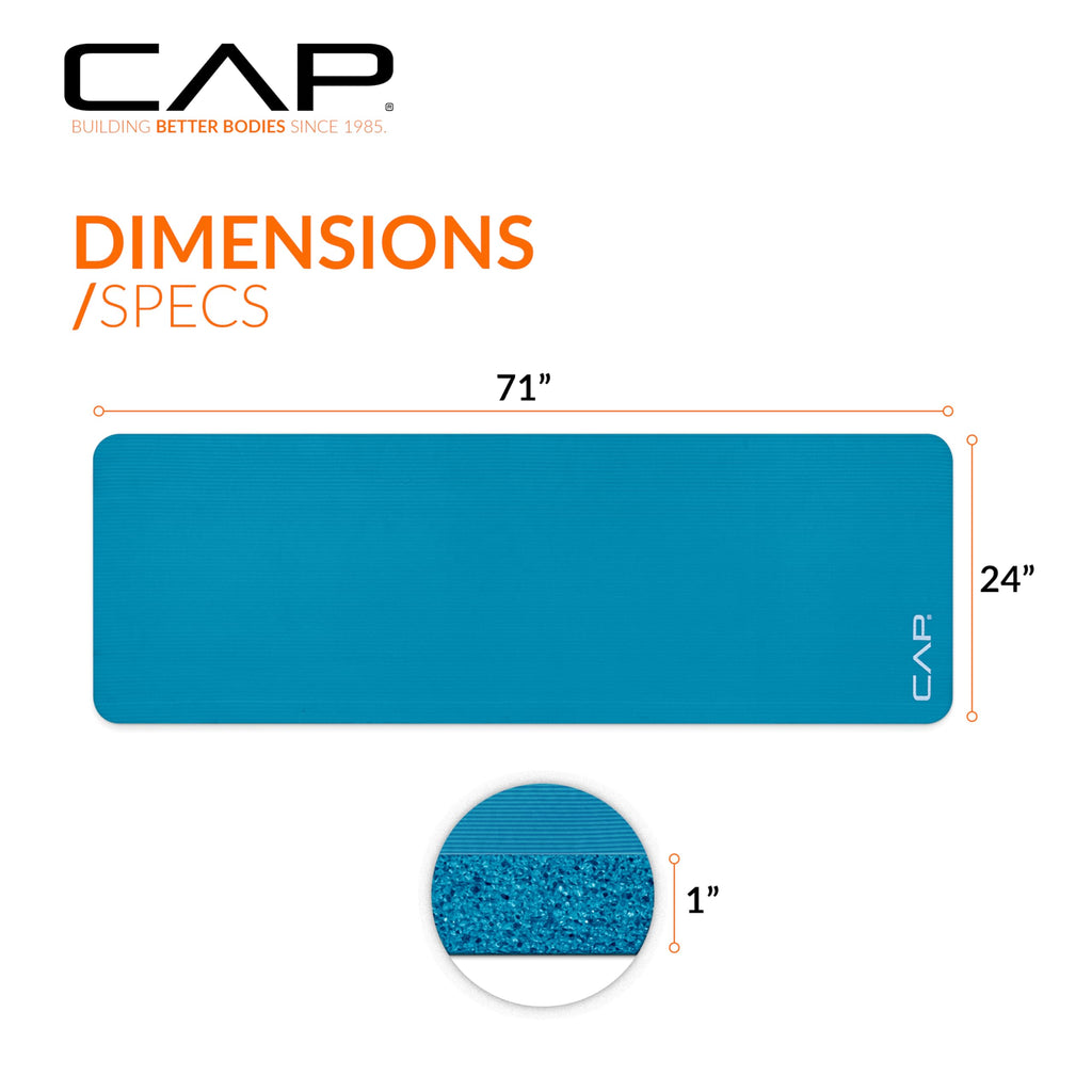 Cap High Density Exercise Mat With Strap, 74''X24''X1'' - Teal