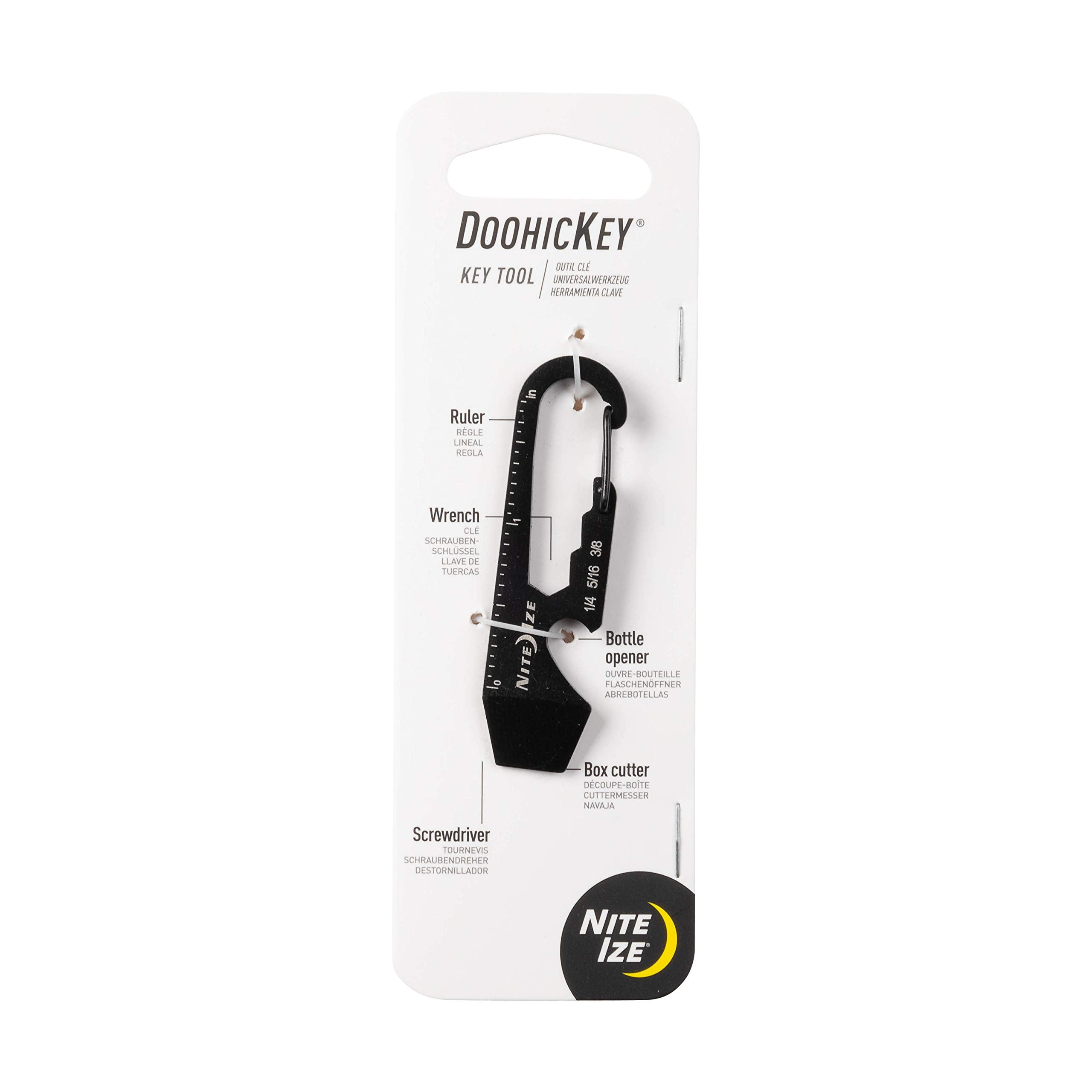Nite Ize DoohicKey Keychain Multi Tool, Stainless-Steel 5-in-1 Multi Tool With Bottle Opener + Carabiner Clip, Black