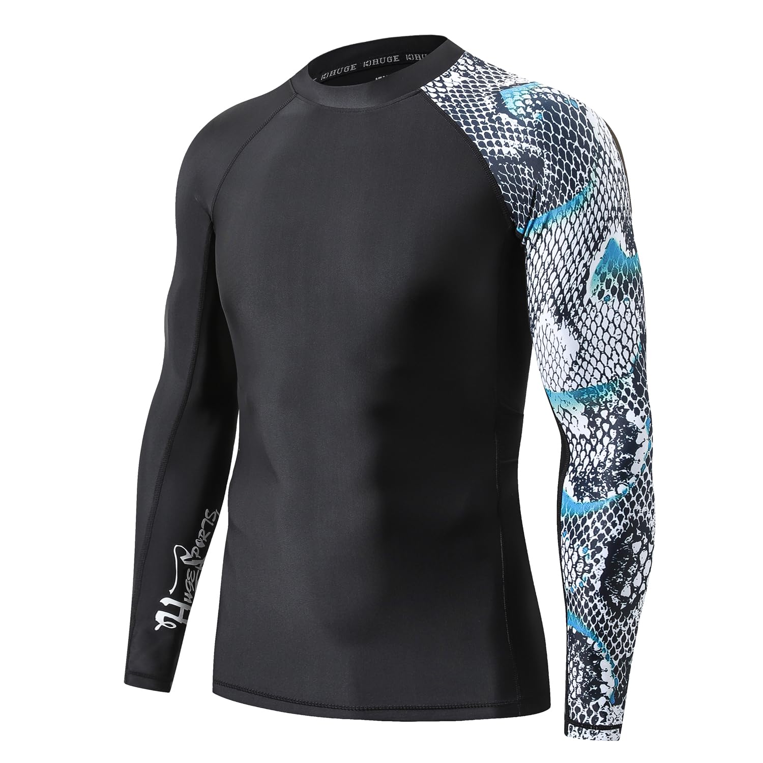 ADOREISM Men 's Splice Compression Long Sleeve Rash Guard Surf Swim Shirt UV Sun Protection UPF 50+ (Snake Scale,XL)