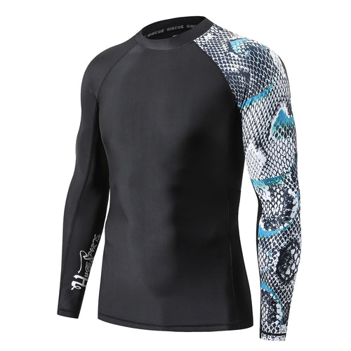 ADOREISM Men 's Splice Compression Long Sleeve Rash Guard Surf Swim Shirt UV Sun Protection UPF 50+ (Snake Scale,XL)