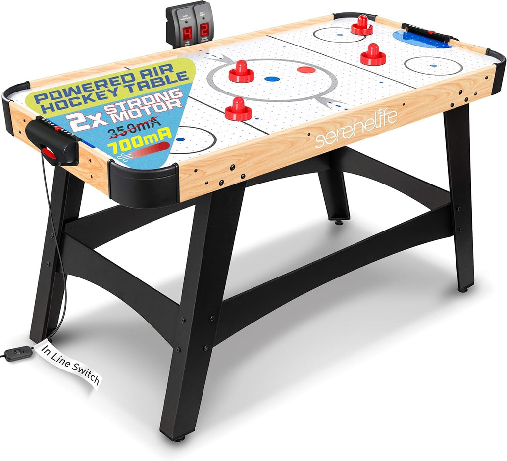 SereneLife 58 Air Hockey Game Table, w/ Built-in Score Tracker & Puck Dispenser, Digital LED Scoreboard & Accessories