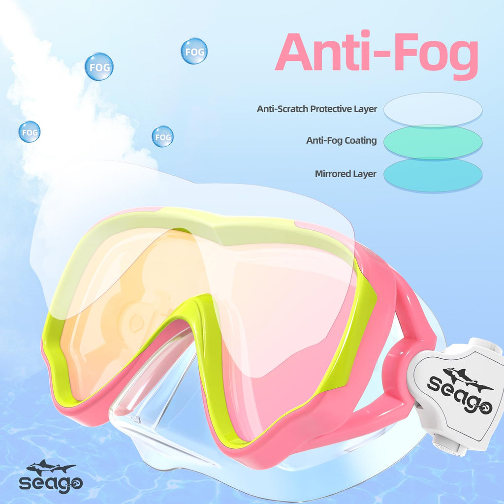 Seago Kids Swim Mask Swimming Goggles for Boys Girls Youth Toddlers 5-15, Anti-Fog No Leak 180 Clear Goggles Kids Pool Underwate