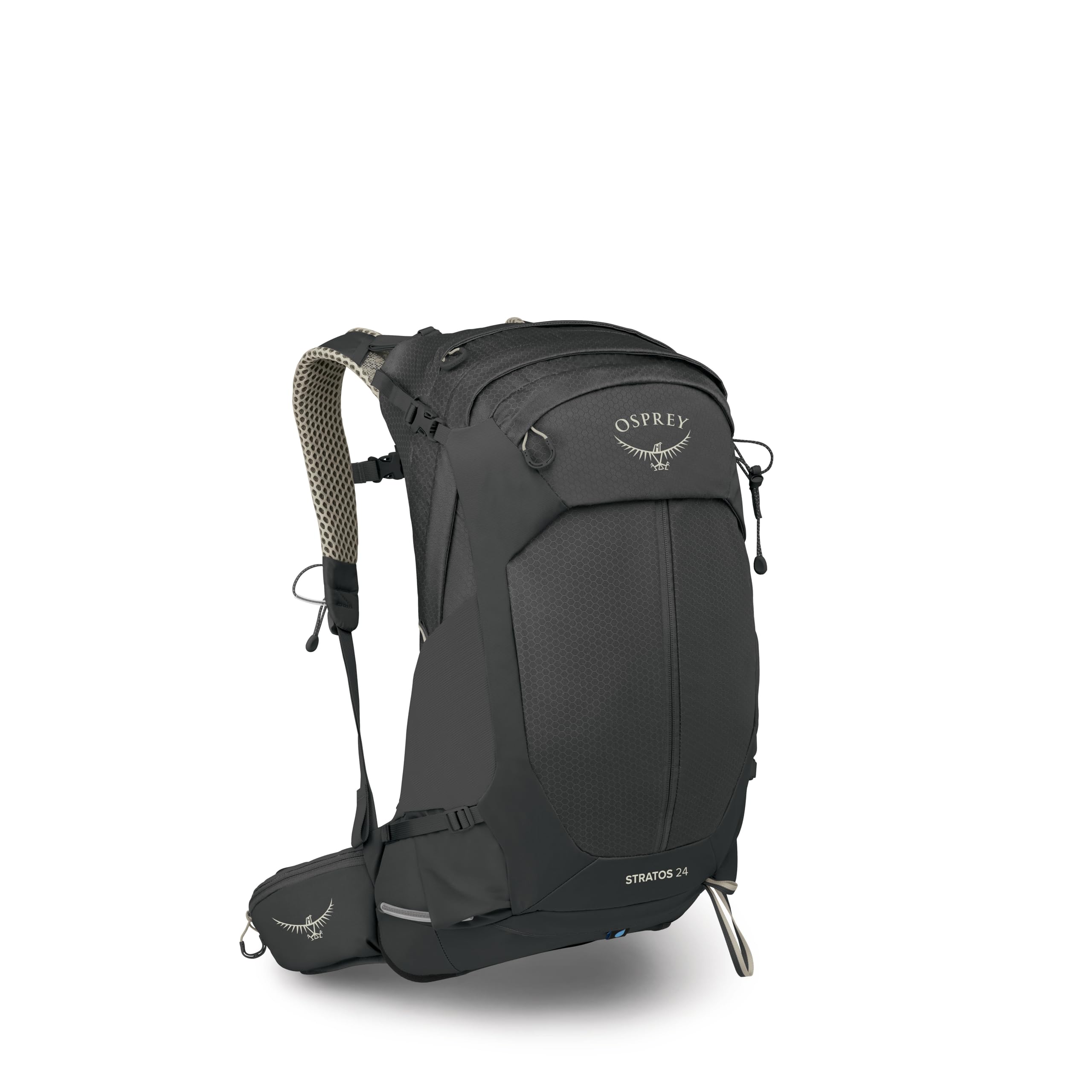 Osprey Stratos 24L Mens Hiking Backpack - Adjustable Daypack with Waterproof Raincover & Bottle Pockets, Raven Black