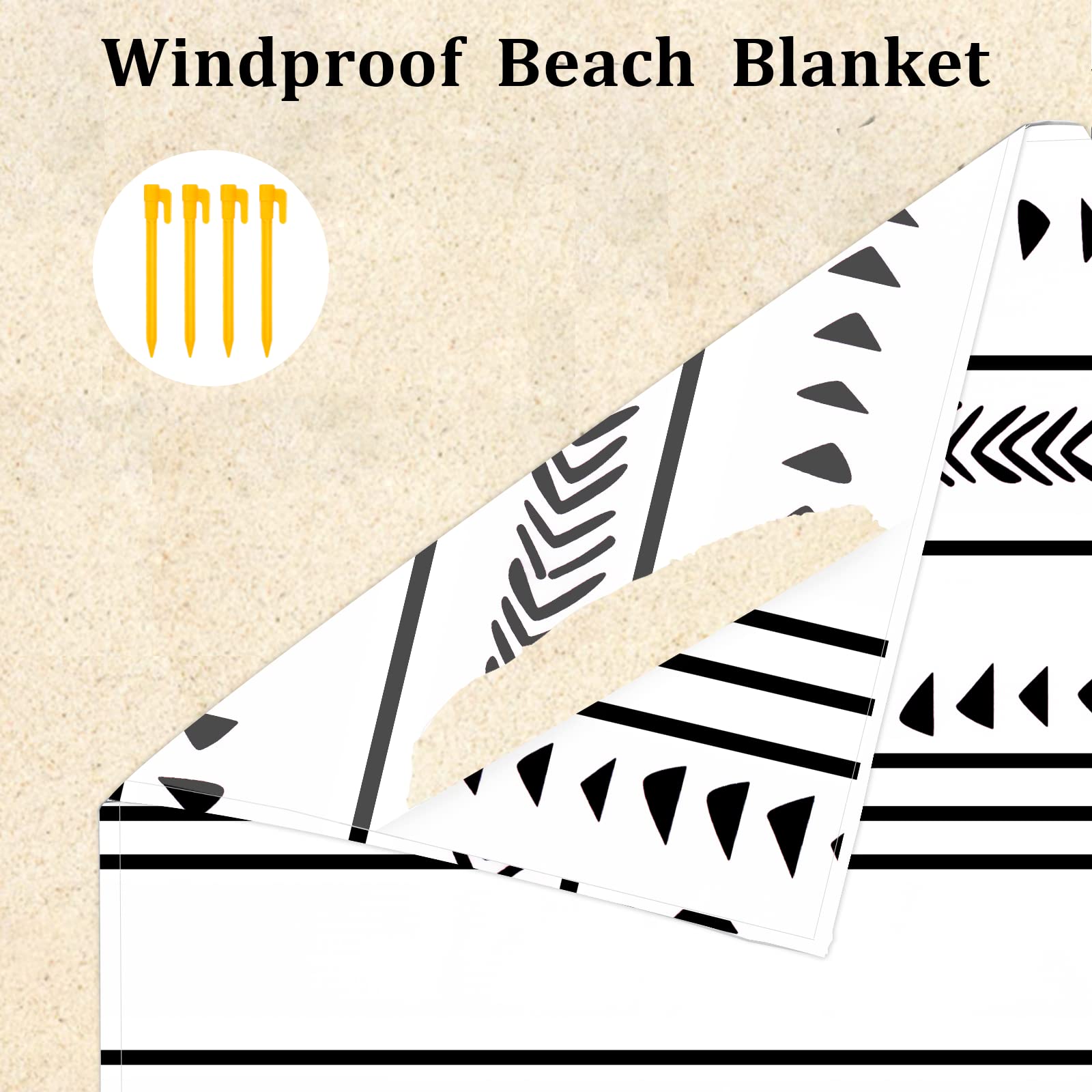 Large Beach Blanket For 1-4 Adults, 78''  86'' Waterproof Sandproof Beach Blankets With 4 Stakes & 4 Corner Pockets, Polyester L