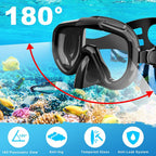 Snorkel Set, Dry Top Snorkeling Gear For Adults, Panoramic Anti-Leak And Anti-Fog Tempered Glass Lens, Adults Adjustable Snorkel
