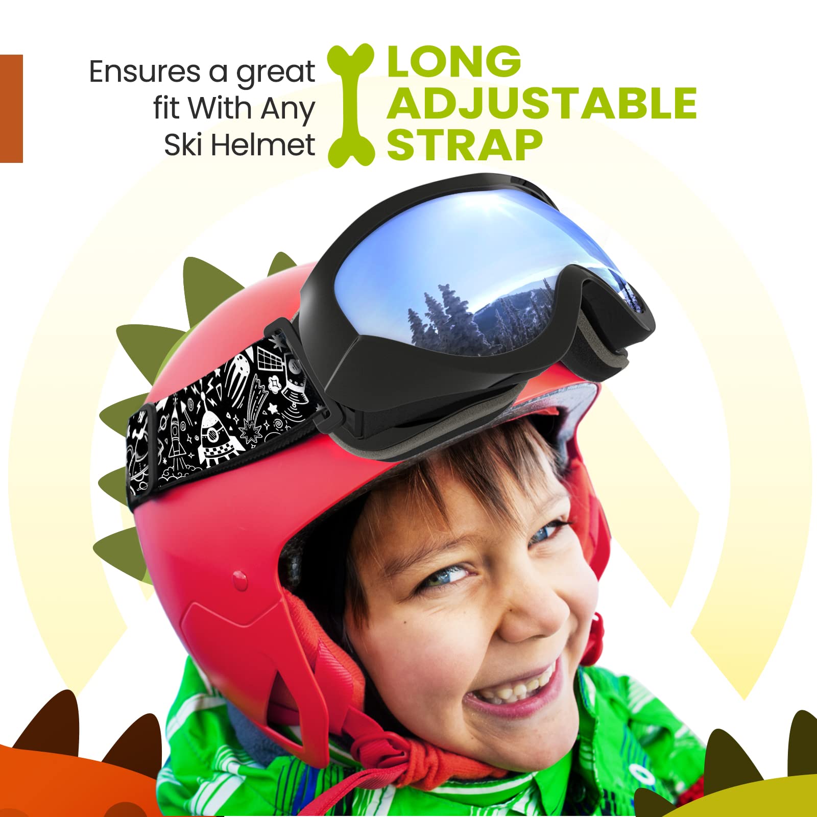 Outdoormaster Kids Ski Goggles - Helmet Compatible Snow Goggles For Boys & Girls With 100% Uv Protection - Vlt 10.1%