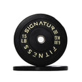 Signature Fitness 2'' Olympic Bumper Plate Weight Plates With Steel Hub, 15Lb Pair, Black
