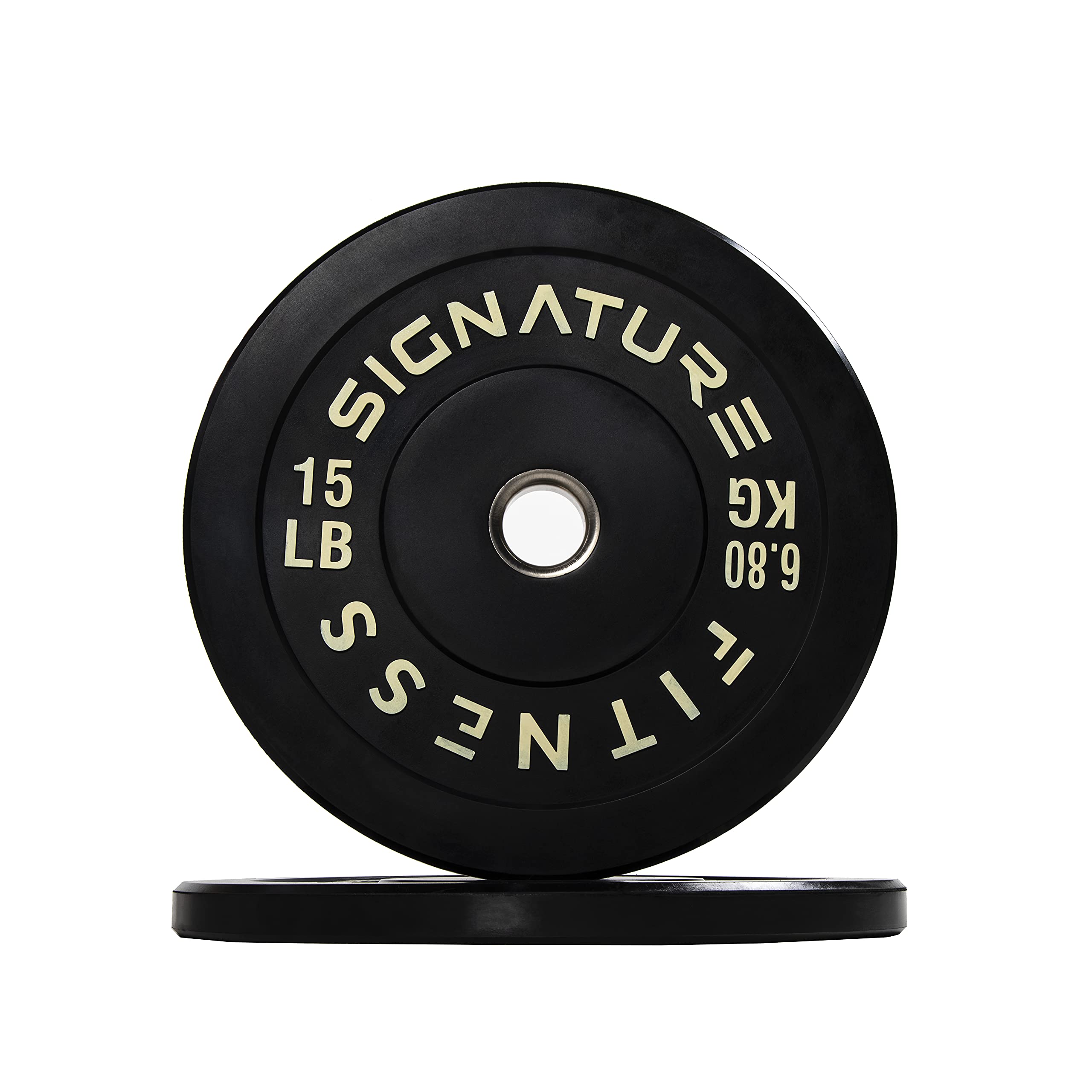 Signature Fitness 2'' Olympic Bumper Plate Weight Plates With Steel Hub, 15Lb Pair, Black